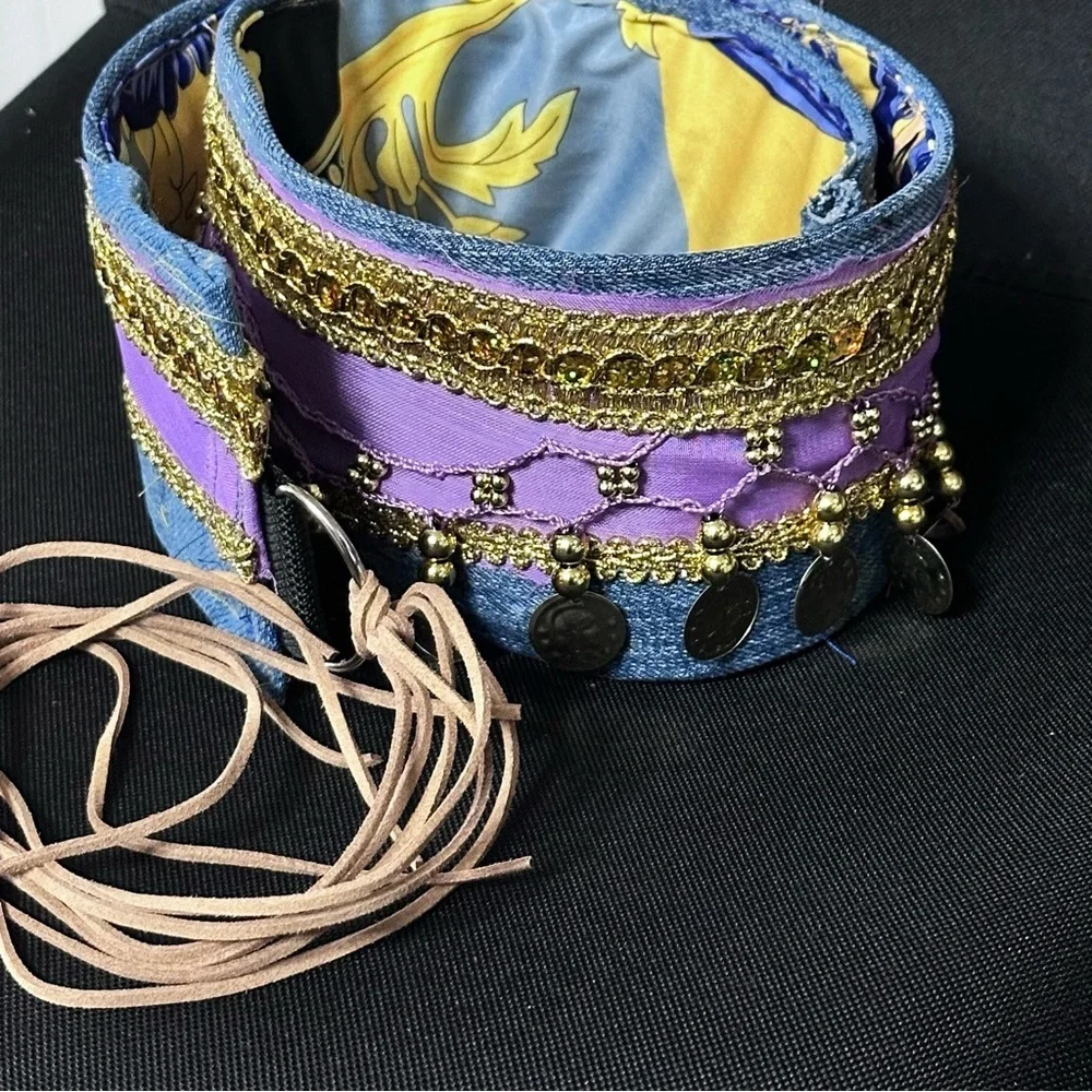 Artisan Denim Handmade Belt Gold Coin Tassel | Belly Dancer Adjustable XL SIGNED